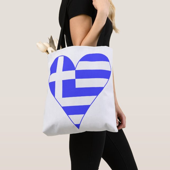 Funky grekisk flagga med hjärta tygkasse (Närbild)