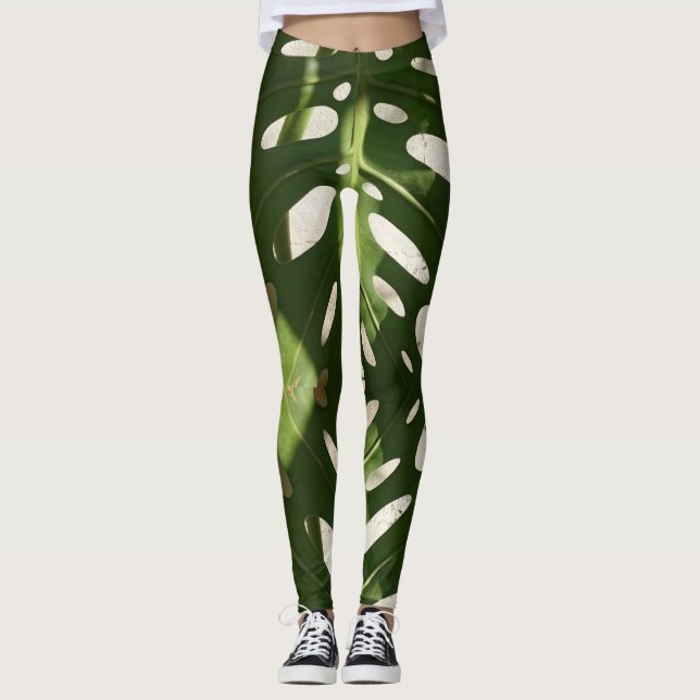 Funky grön bladväxt tryckta Leggings (Framsida)