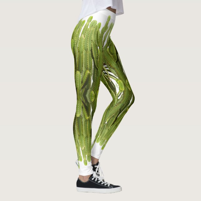 Funky grön saftig växt tryck leggings (Höger)