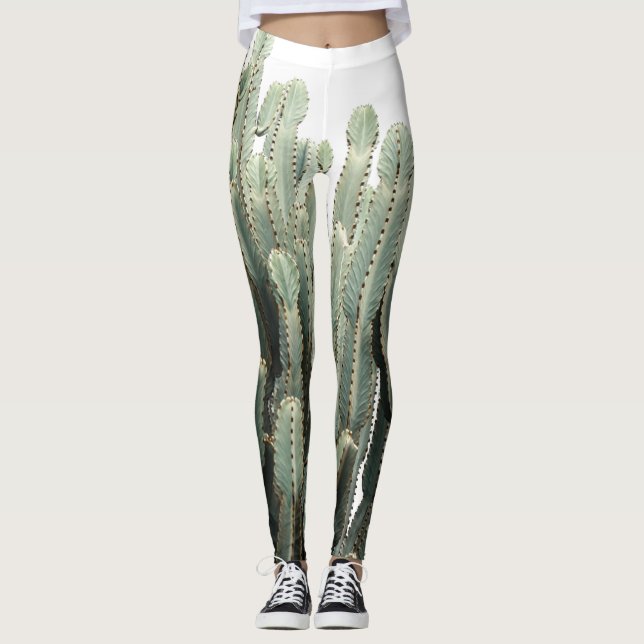 Funky grön saftig växt tryck leggings (Framsida)