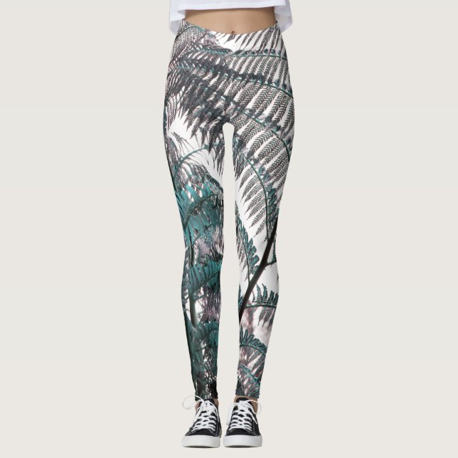 Funky gröna ormbunksblad Växttryck Leggings (Framsida)