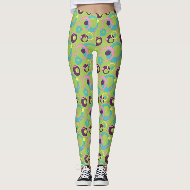Funky Grönt Circles Leggings (Framsida)