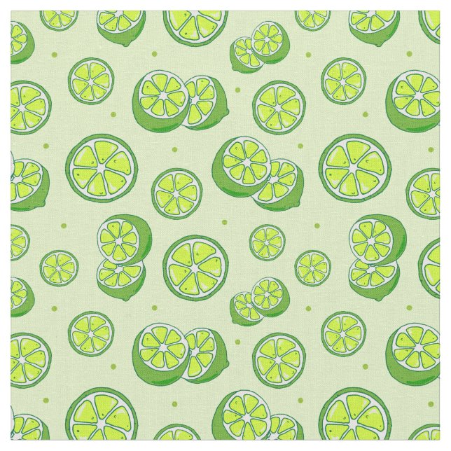 Funky Grönt Lime Fruit Slices, sommartryck Tyg (Närbild)