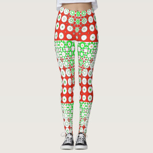 Funky Grönt, Red, Mönster, Flowers Leggings