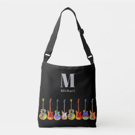 Funky Guitar Mönster på Black Monogram Axelväska