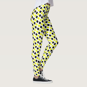 Funky gula svarta blockmönstrade leggings