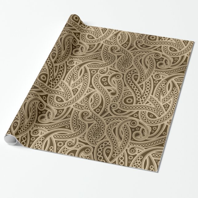 Funky guld abstrakt paisley mönster inslagningspap presentpapper (Utrullad)