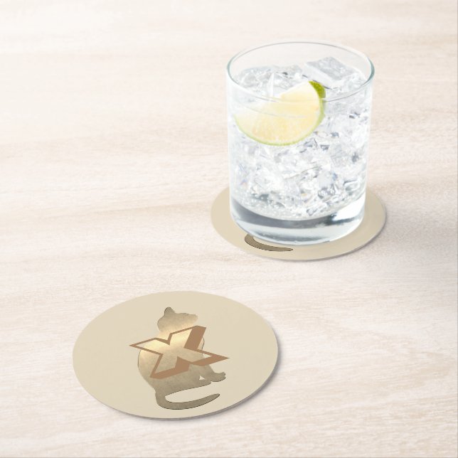 Funky Guld Cat Underlägg Papper Rund (Insitu)