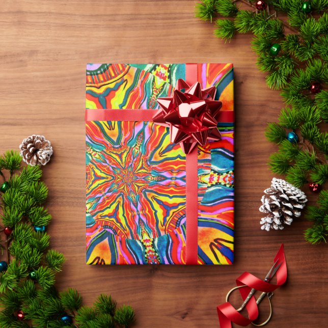 Funky Gult Neon Mönster Wrapping Papper Presentpapper (Julgåva)
