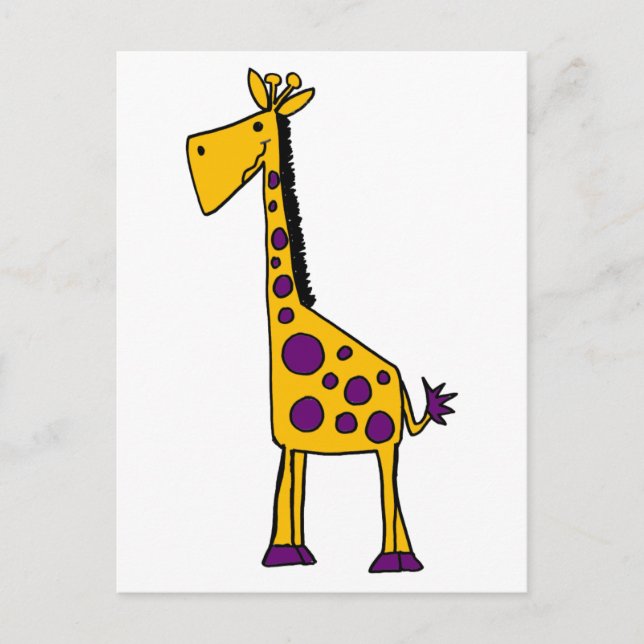 Funky Gult och Lila Giraffe Tecknad Vykort (Framsida)