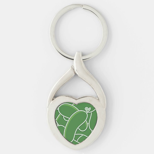 Funky gurka twisted heart silverfärgad nyckelring (Framsidan)