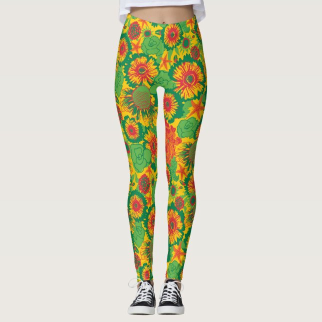 Funky Hand plockade Flowers Leggings (Framsida)