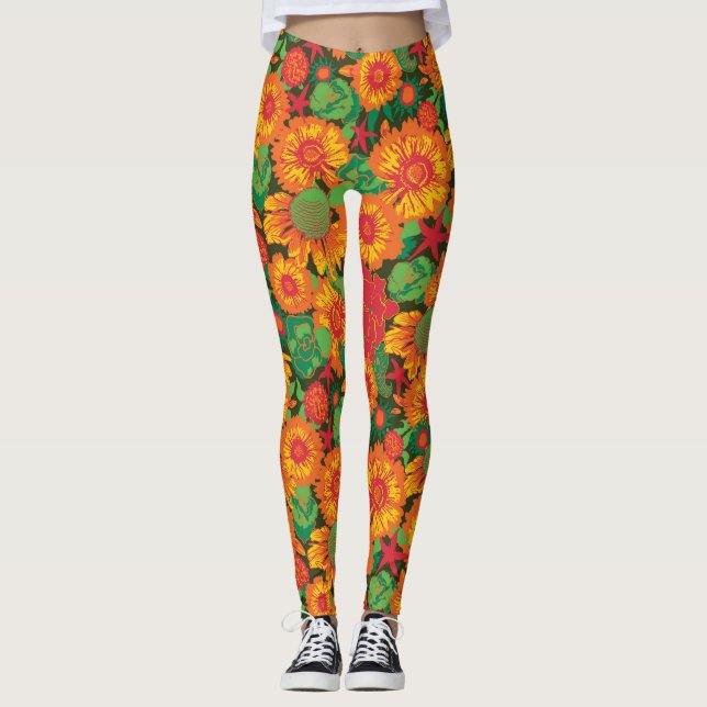 Funky Hand plockade Flowers Leggings (Framsida)