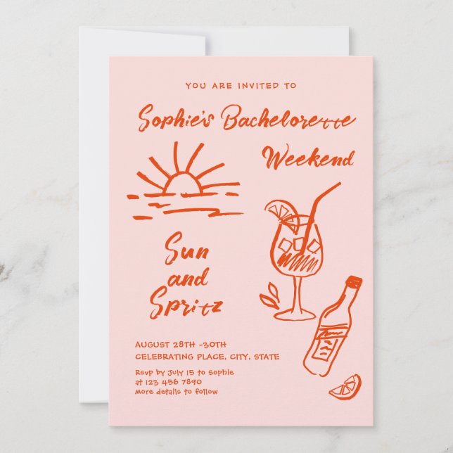 Funky Hand plockade Scribble Retro Bachelorette Pa Inbjudningar (Framsida)