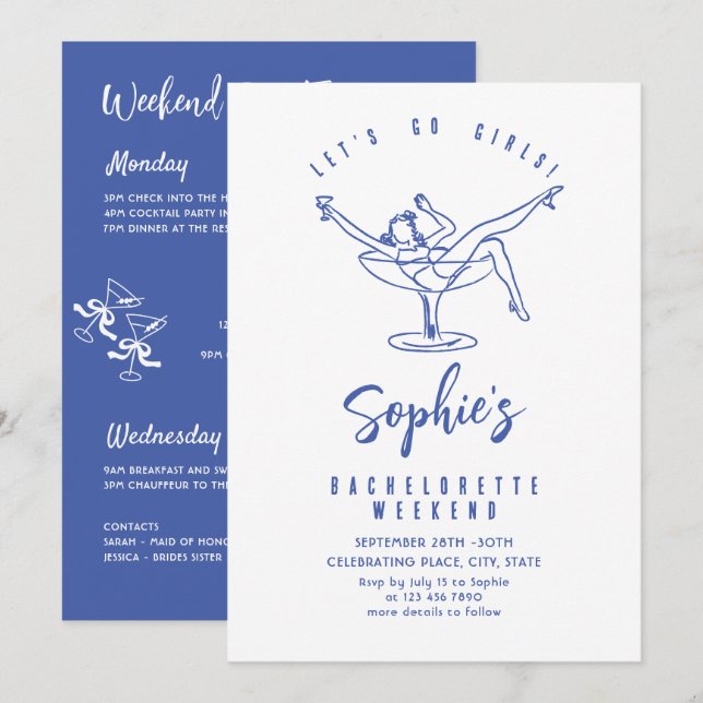 Funky Hand plockade Scribble Retro Bachelorette Pa Inbjudningar (Fram/baksida)