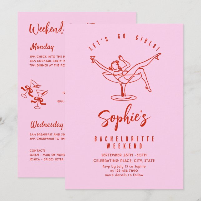 Funky Hand plockade Scribble Retro Bachelorette Pa Inbjudningar (Fram/baksida)