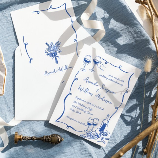 Funky Hand plockade Scribble Retro Bröllop Inbjudningar (Skapare uppladdad)