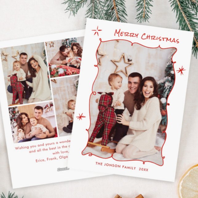 Funky Hand plockade Scribble Retro jul 5 foto Julkort (Skapare uppladdad)