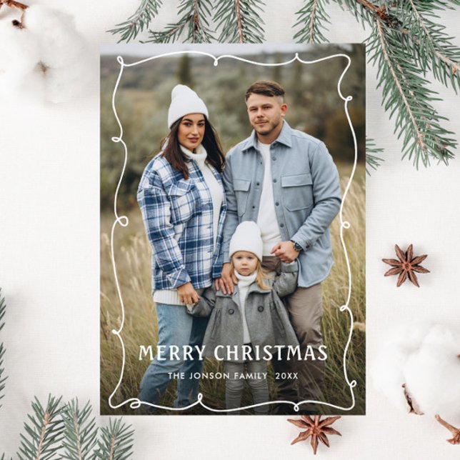 Funky Hand plockade Scribble Retro-julfoto Julkort (Skapare uppladdad)