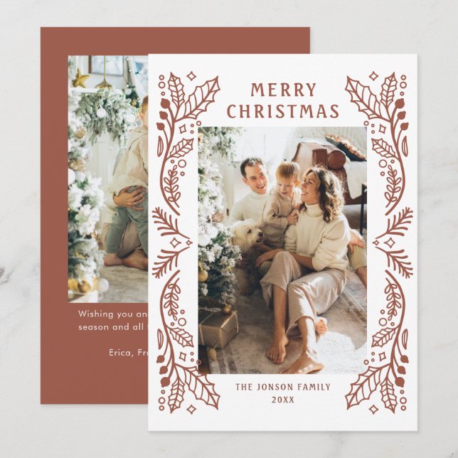 Funky Hand plockade Whimsical Retro jul 2 foto Julkort (Fram/baksida)