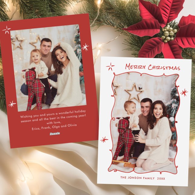 Funky Hand plockade Whimsical Retro jul 2 foto Julkort (Skapare uppladdad)