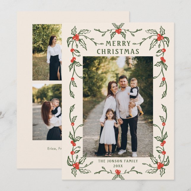 Funky Hand plockade Whimsical Retro jul 3 foto Julkort (Fram/baksida)