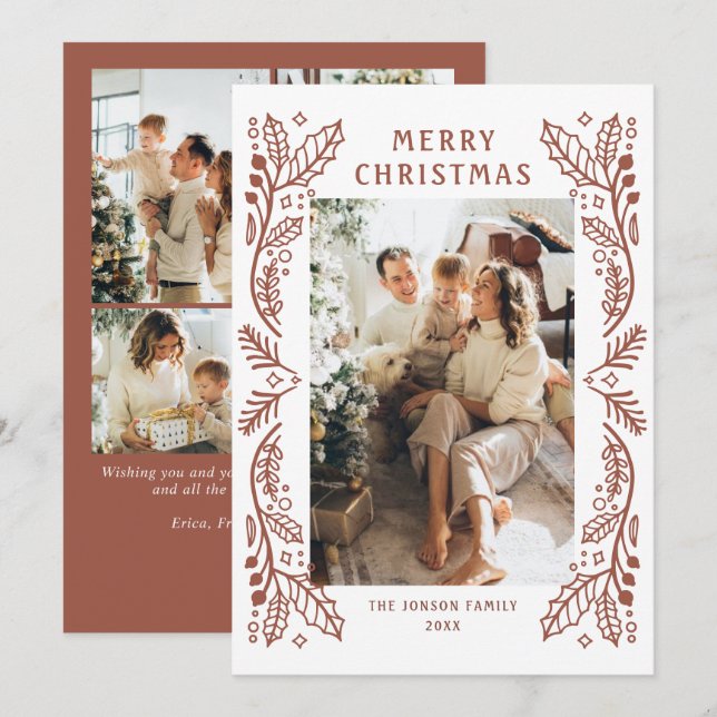 Funky Hand plockade Whimsical Retro jul 5 foto Julkort (Fram/baksida)