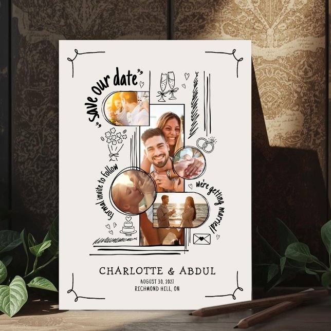 Funky Handritad Med Kärlek Rädda Datum Kort (A Save The Date For Fun Couples Only)