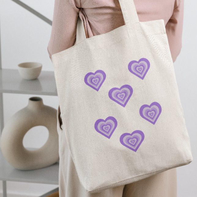 Funky Heart 2000s Y2K 90s Retro Lila Tote Bag Tygkasse (Skapare uppladdad)