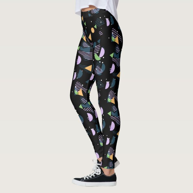 Funky Hip Geometric Abstrakt 50s Art Mönster Leggings (Vänster)