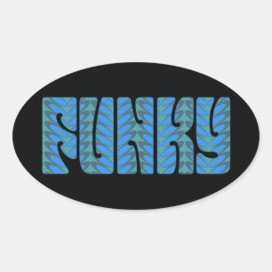 Funky (i blått) ovalt klistermärke