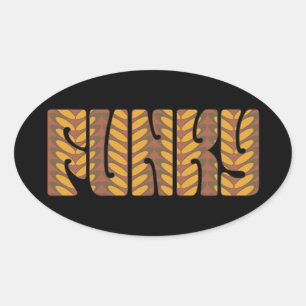 Funky (i brunt) ovalt klistermärke