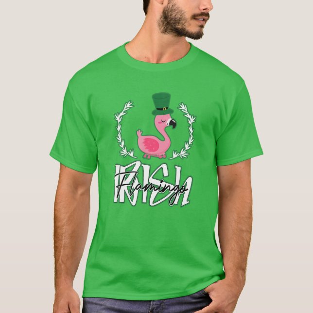 Funky Irish Flamingo Lover Saint Patrick Day Pink T Shirt (Framsida)