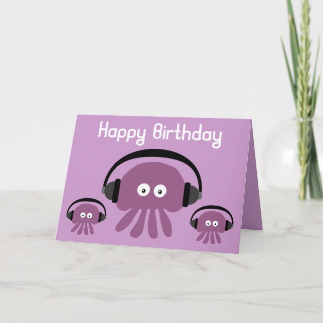 Funky Jellyfish DJ Birthday Greeting Card Kort (Framsida)
