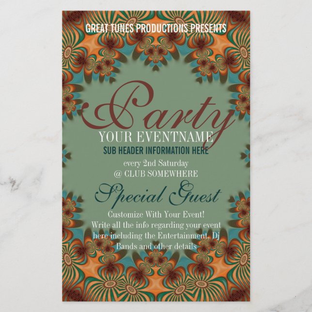 Funky Jordens moderna Redo Social Party, utfälld F Flygblad (Framsidan)