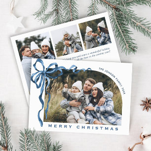Funky jul Boho blå bow repsnöre 4 Foto Julkort