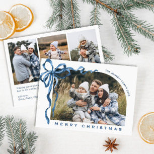 Funky jul Boho blå bow repsnöre 4 Foto Julkort