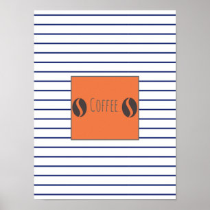 Funky kaffebönor tallrik blå ränder affisch