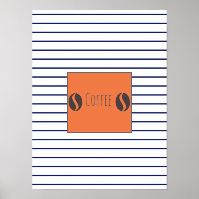 Funky kaffebönor tallrik blå ränder affisch (Framsidan)