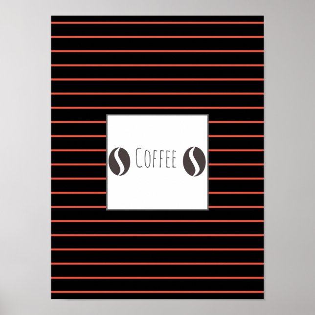 Funky kaffebönor tallrik röda ränder affisch (Framsidan)