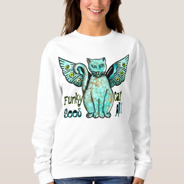 Funky Katt (Dam Långärmad T-Shirt) Tee Shirt (Framsida)