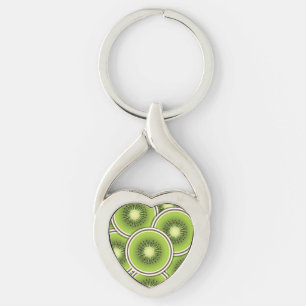 Funky kiwifrukter twisted heart silverfärgad nyckelring