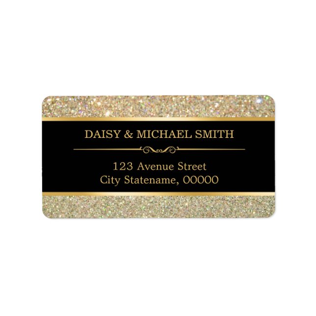 Funky Klassigt Guld Glitter Gnistrar Adressetikett (Framsidan)