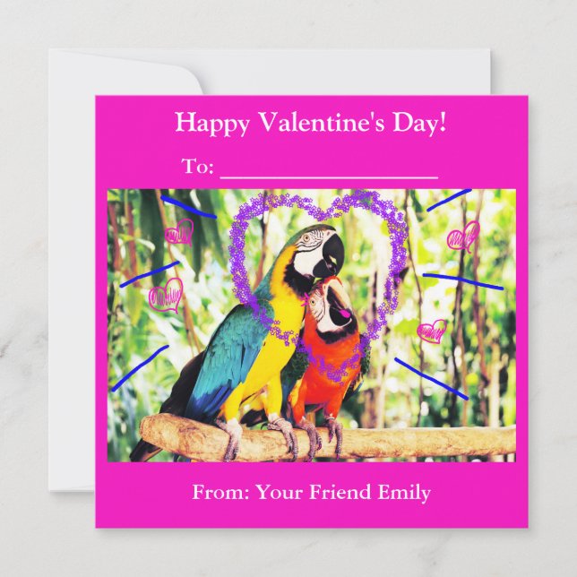 Funky klassrum på valentin dagen Papegojor  Julkort (Framsida)