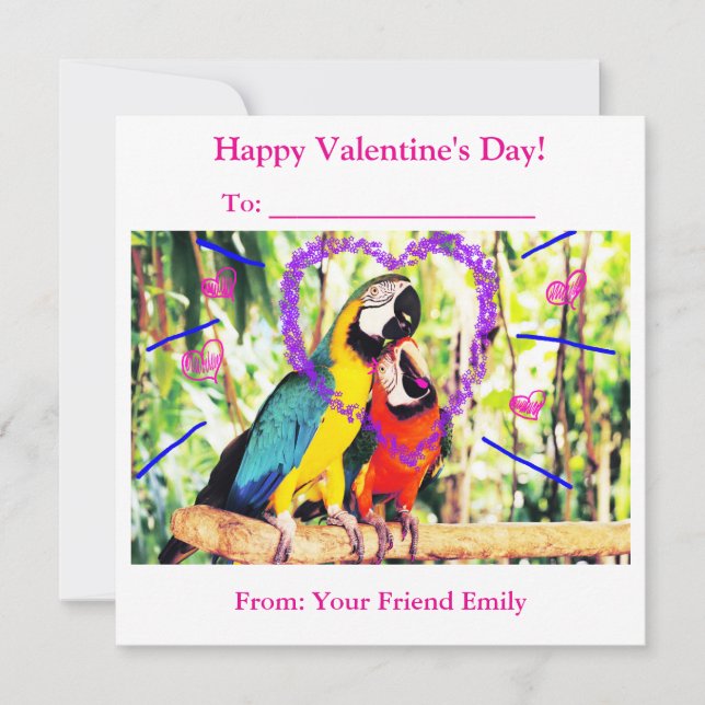 Funky Klassrum Valentine Kärlek Papegojor  Julkort (Framsida)