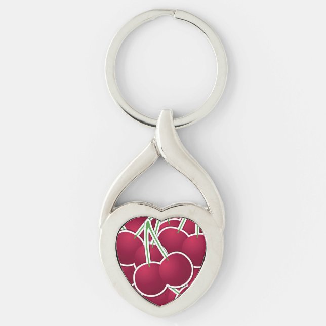 Funky körsbär twisted heart silverfärgad nyckelring (Framsidan)