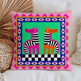 Funky Krokodiler Moderna Onda Ögon Bold Maximalist Kudde