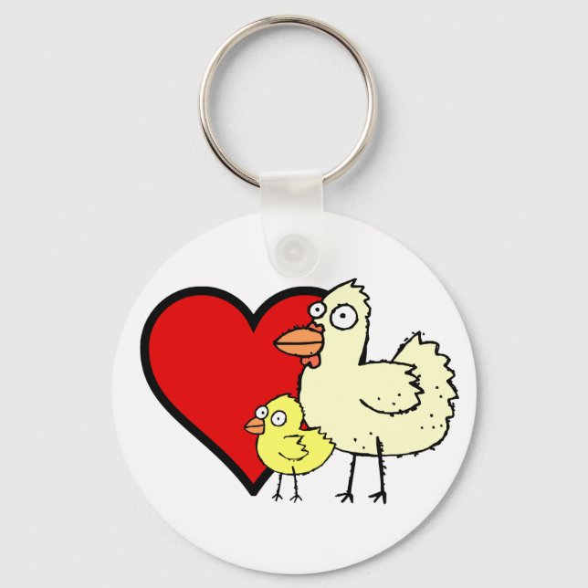 Funky: Kyckling och Chick I Heart Mamma Keychain Nyckelring (Framsida)