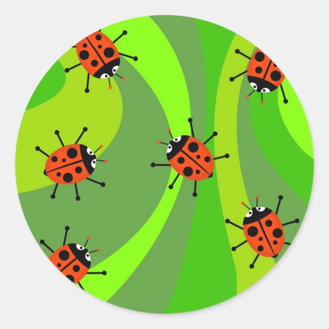 Funky Ladybugs Runt Klistermärke (Framsida)
