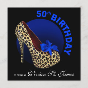 Funky Leopard Stiletto 50:e födelsedagssvart Inbjudningar